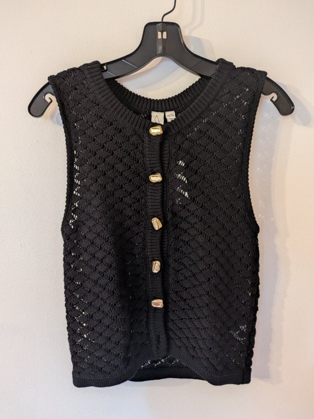 Joie Cotton Black Knit Gold Buttons Casual All Season Vest Size  XS NWT